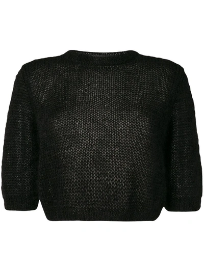 Marios Cropped Open Knit Sweater - Black
