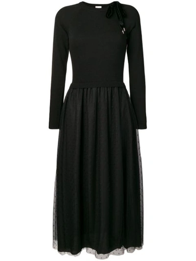 Red Valentino Point D'esprit Tulle Knitted Dress In Black | ModeSens