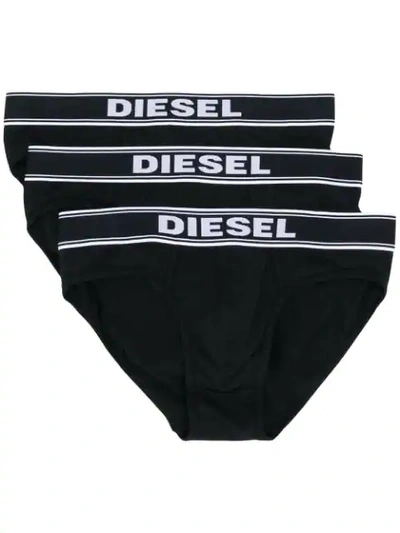 Diesel Logo Three Pack Briefs In Black
