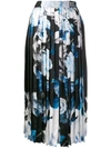 Off-white Pleated Floral-print Silk-moire Culottes In Blue