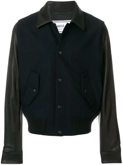 Ami Alexandre Mattiussi Bimaterial Snap Buttons Jacket In Blue