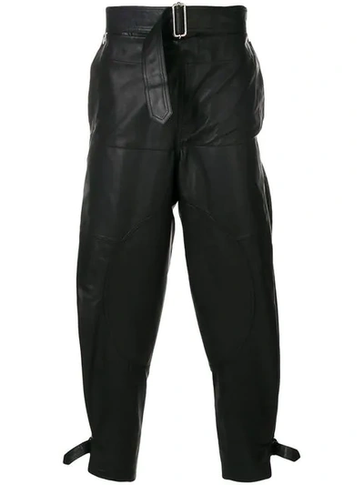 Jw Anderson Men's Fold-front Utility Leather Trousers In Black