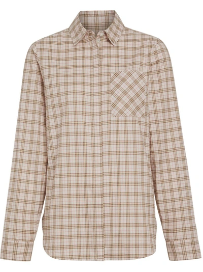 Burberry Check Cotton Shirt In Pink