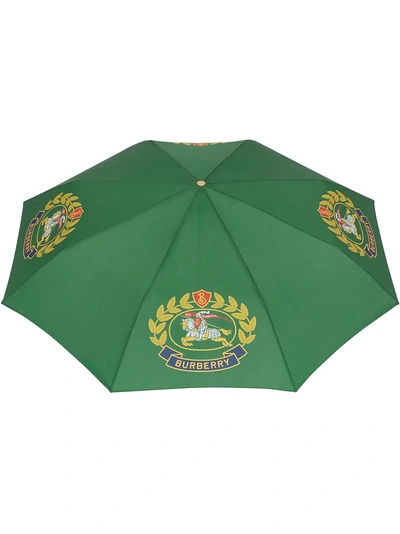 Burberry Crest Print Folding Umbrella - Green