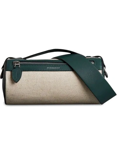 Burberry The Cotton Linen And Leather Barrel Bag In Neutrals