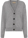 Burberry Vintage Check Detail Merino Wool Cardigan In Grey