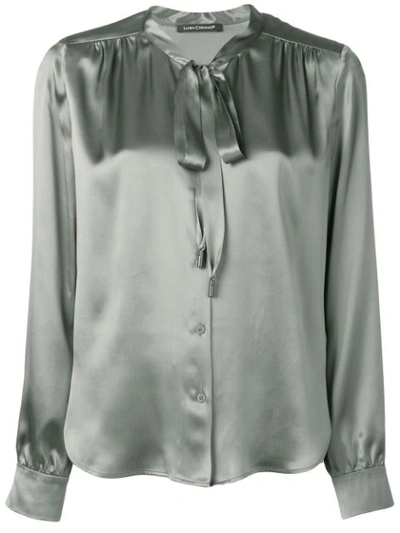 Luisa Cerano Silk Pussy Bow Blouse In Green