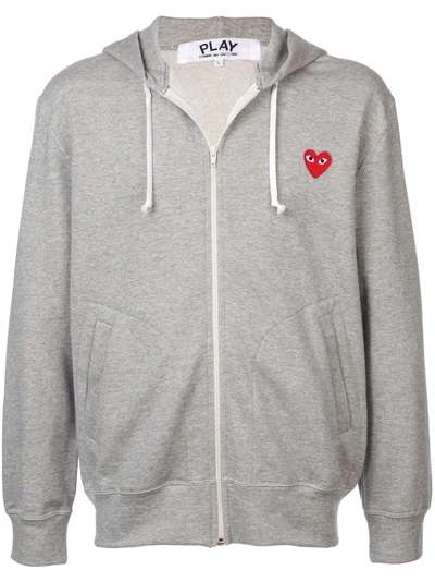 Comme Des Garçons Play Heart Logo Zipped Hoodie - Grey