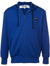 Comme Des Garçons Play Heart Logo Zipped Hoodie - Blue