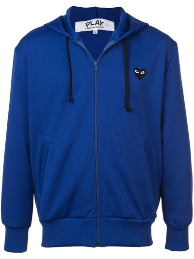 Comme Des Garçons Play Heart Logo Zipped Hoodie - Blue