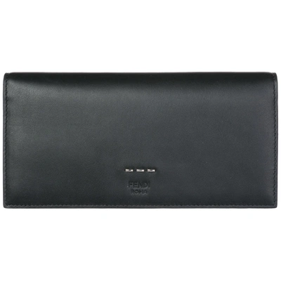 Fendi Men's Wallet Genuine Leather Coin Case Holder Purse Card Bifold In Black
