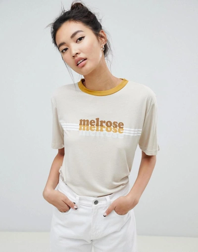 Neon Rose Vintage Ringer T-shirt With Melrose Print - Beige