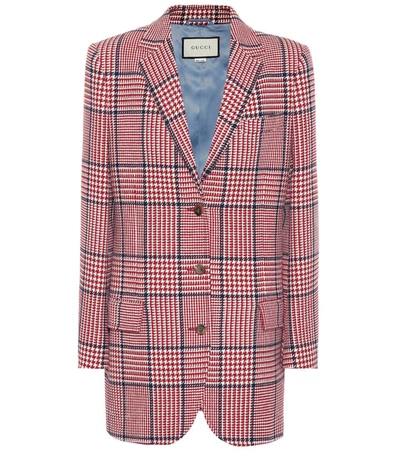 Gucci Prince Of Wales Checked Wool-blend Blazer In Red