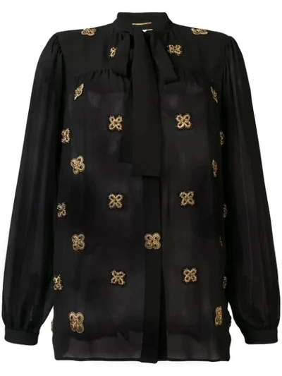 Saint Laurent Semi-sheer Embroidered Shirt - Black