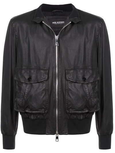 Neil Barrett Leather Bomber Jacket In Black