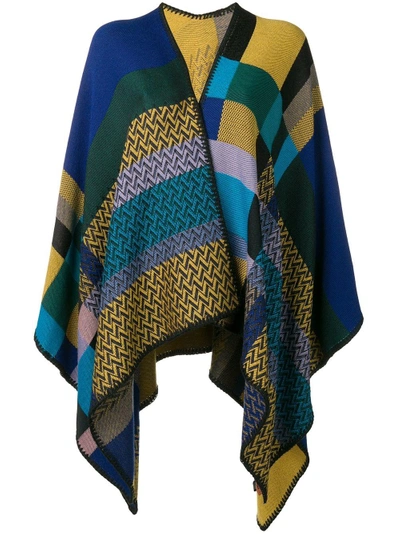 Missoni Contrast Panel Blanket Cape In Blue