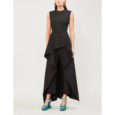 Solace London Soraya Tiered Asymmetric Crepe Jumpsuit In Black