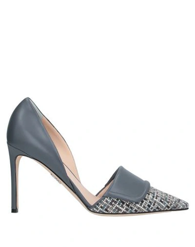 Rodo Leather And Tweed High Heel Pumps In Grey