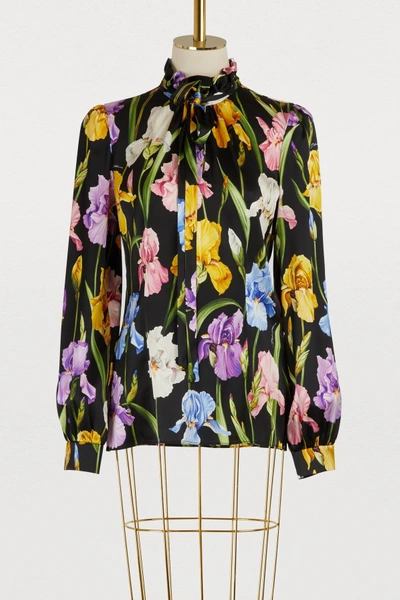 Dolce & Gabbana Iris Print Silk Shirt In Multi