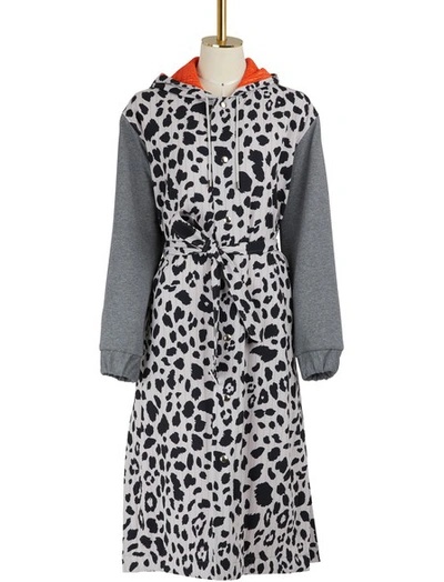 Koché Hooded Coat In Light Grey/leopard