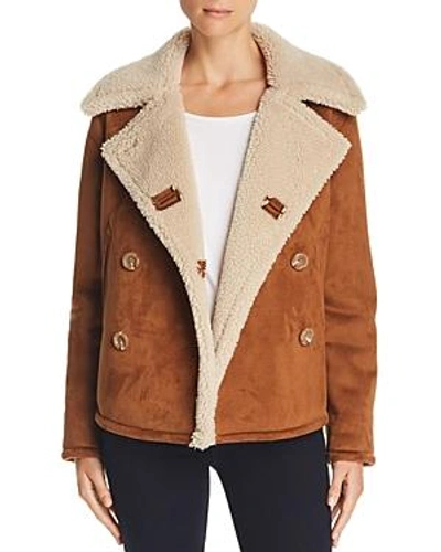 Mother The Shrunken Faux Shearling Peacoat In Toast Twill