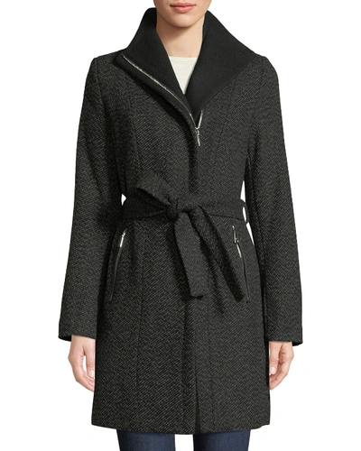 T Tahari Eva Tweed Asymmetric Front Coat In Combo