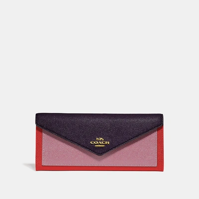 Coach Soft Wallet In Colorblock In Plum Multi/light Gold