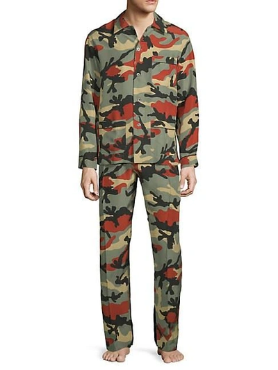 Valentino 2-piece Silk Camouflage Pajama Set In Camo Black