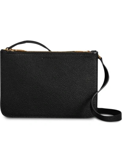 Burberry Triple Zip Grainy Leather Crossbody Bag In Black