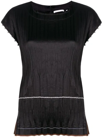 Helmut Lang Crinkle Pleated Crewneck Satin Top In Black