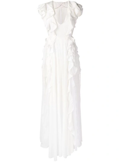 Amen Ruffle Cascade Dress - White