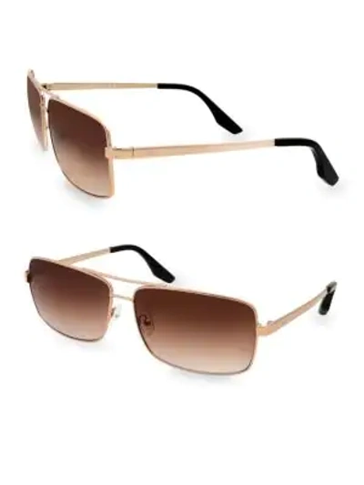Aqs Women's Steel 60mm Rectangular Sunglasses In Gold