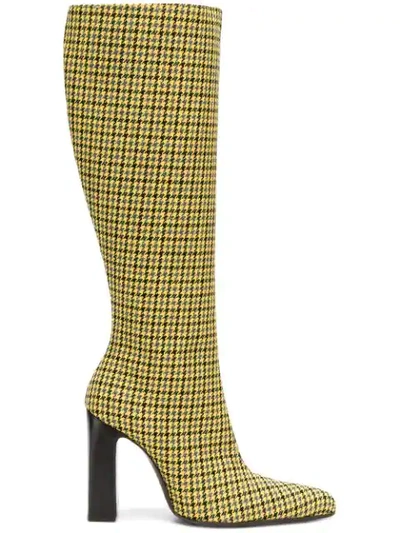 Balenciaga Houndstooth Wool-tweed Knee Boots In Yellow