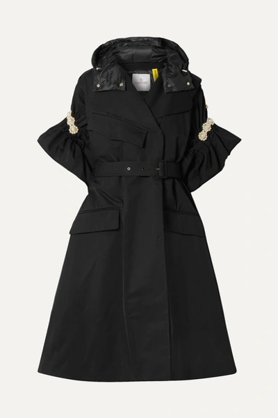 Moncler Genius + 4 Simone Rocha Faux Pearl-embellished Shell Trench Coat In Black