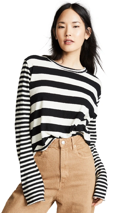 The Great Striped Long-sleeve Cropped Tee In Ivory