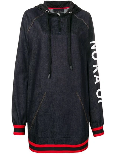 No Ka'oi Printed Stripe Trim Zip Hoodie Dress In Blue