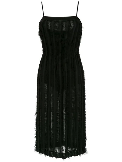 À La Garçonne Midi Fringed Dress In Black