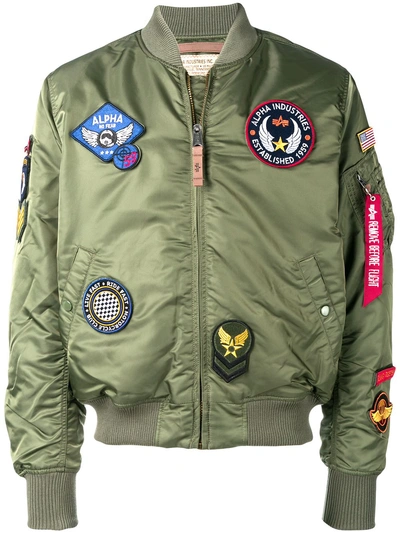 Alpha Industries Embroidered Patches Bomber Jacket - Green