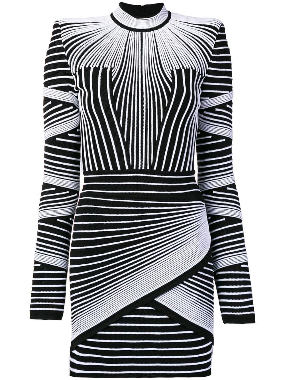 Balmain Geometric Long-Sleeve Mini Dress - Black | ModeSens
