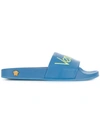 Versace Logo Slider Sandals In Light Blue