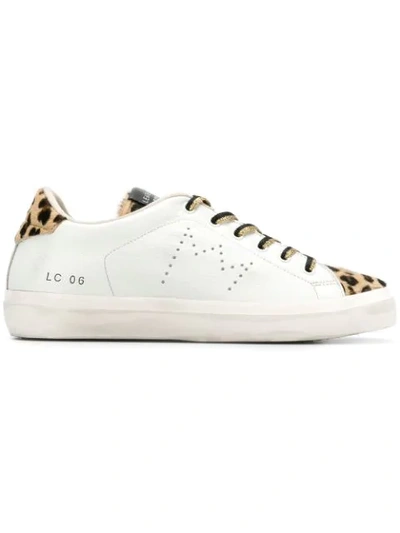 Leather Crown Leopard Print Panel Sneakers - 白色 In White