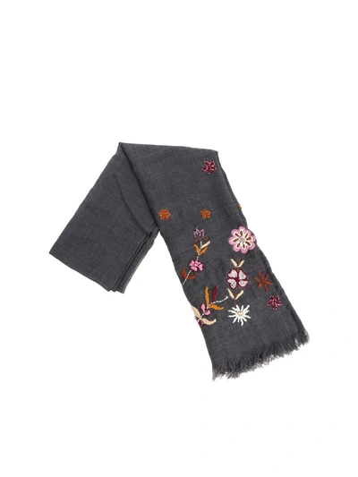 Altea Embroidered Scarf In Grey/pink