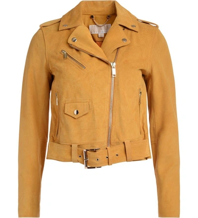 Michael Kors Ochre Yellow Leather Biker Jacket In Giallo 