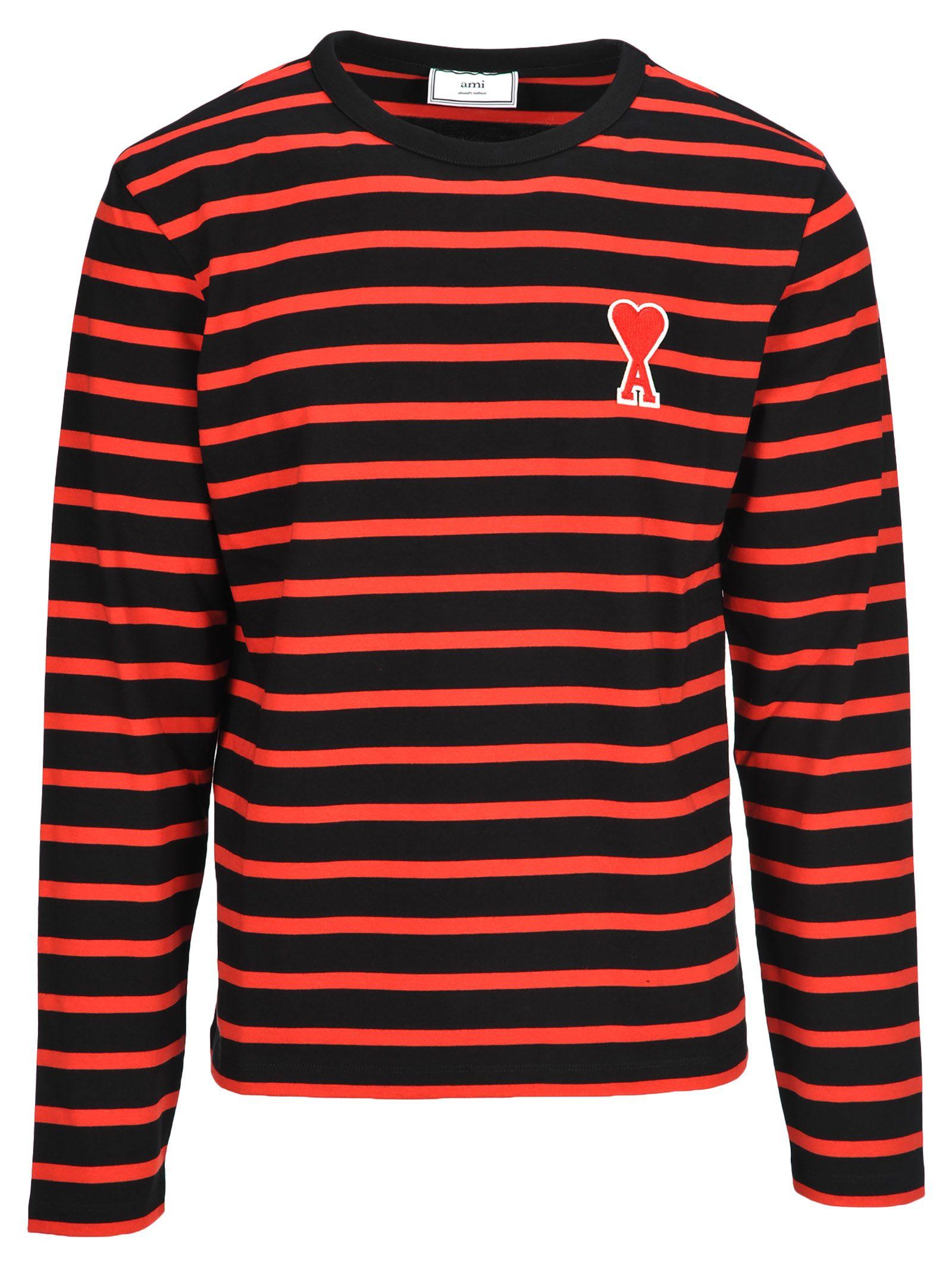 Ami Alexandre Mattiussi Ami Stripes Macro Logo In Black + Red | ModeSens