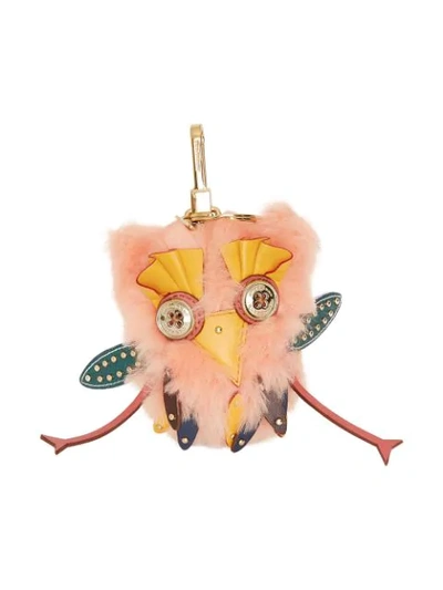 Burberry Mavis The Owl Shearling And Leather Charm - Pink
