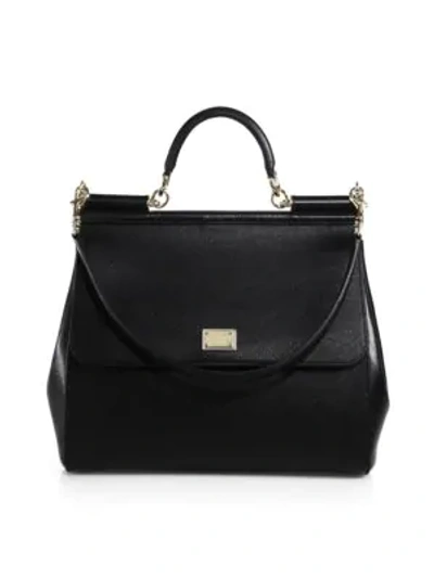 Dolce & Gabbana Large Sicily Leather Top Handle Bag In Black
