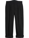 Burberry Wool Silk Cropped Tailored Trousers In Black