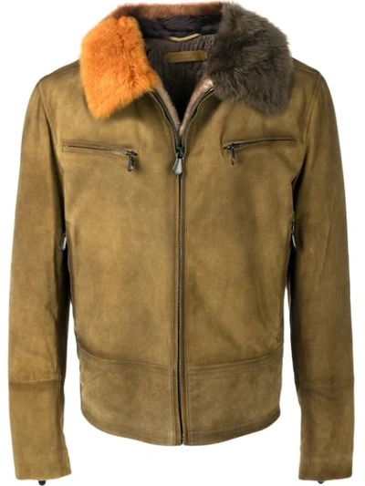 Bottega Veneta Shearling Zipped Jacket In Green