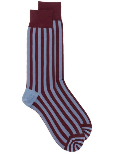 Bottega Veneta Striped Patterned Socks In Blue