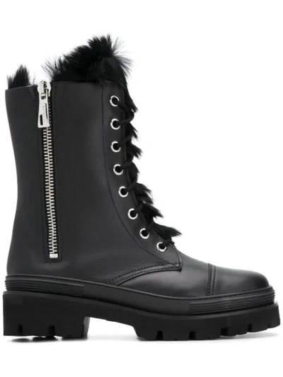 Baldinini Fur Lined Combat Boots - Black